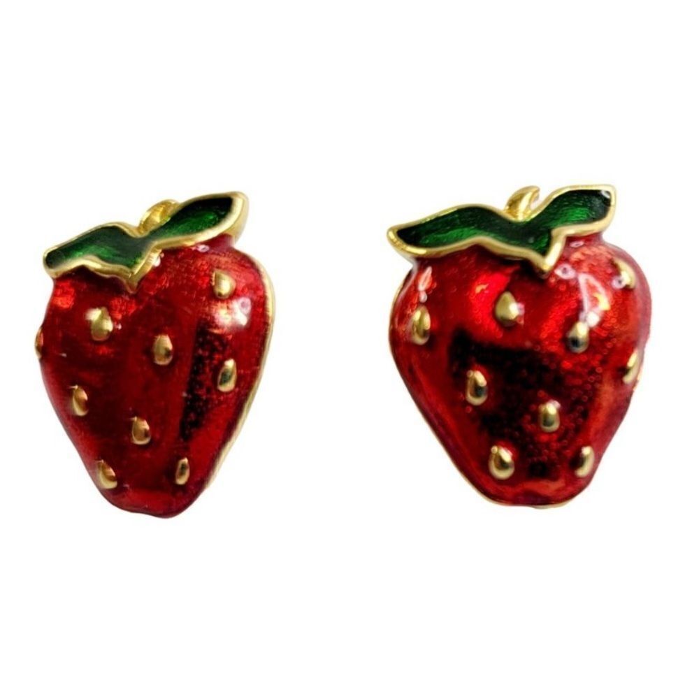 Vintage Strawberry Earrings Avon Enameled Post Type